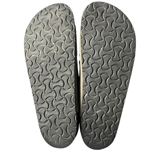 Skechers Women's 9 Double Buckle Faux Leather Slide Sandals Taupe Comfort Foam‎ - Picture 6 of 7